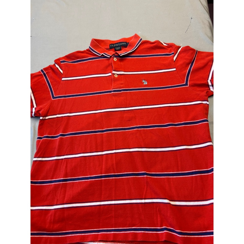 US Polo Assn Mens Red Striped Short Sleeve Cotton Polo Shirt 118315ZS L
